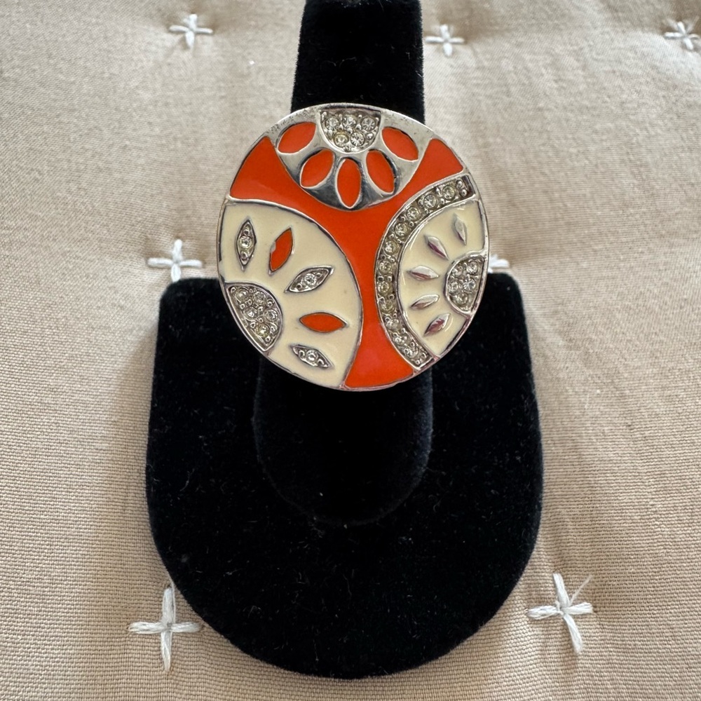 Fun Orange and Silver Women's Ring with faux gemstones.